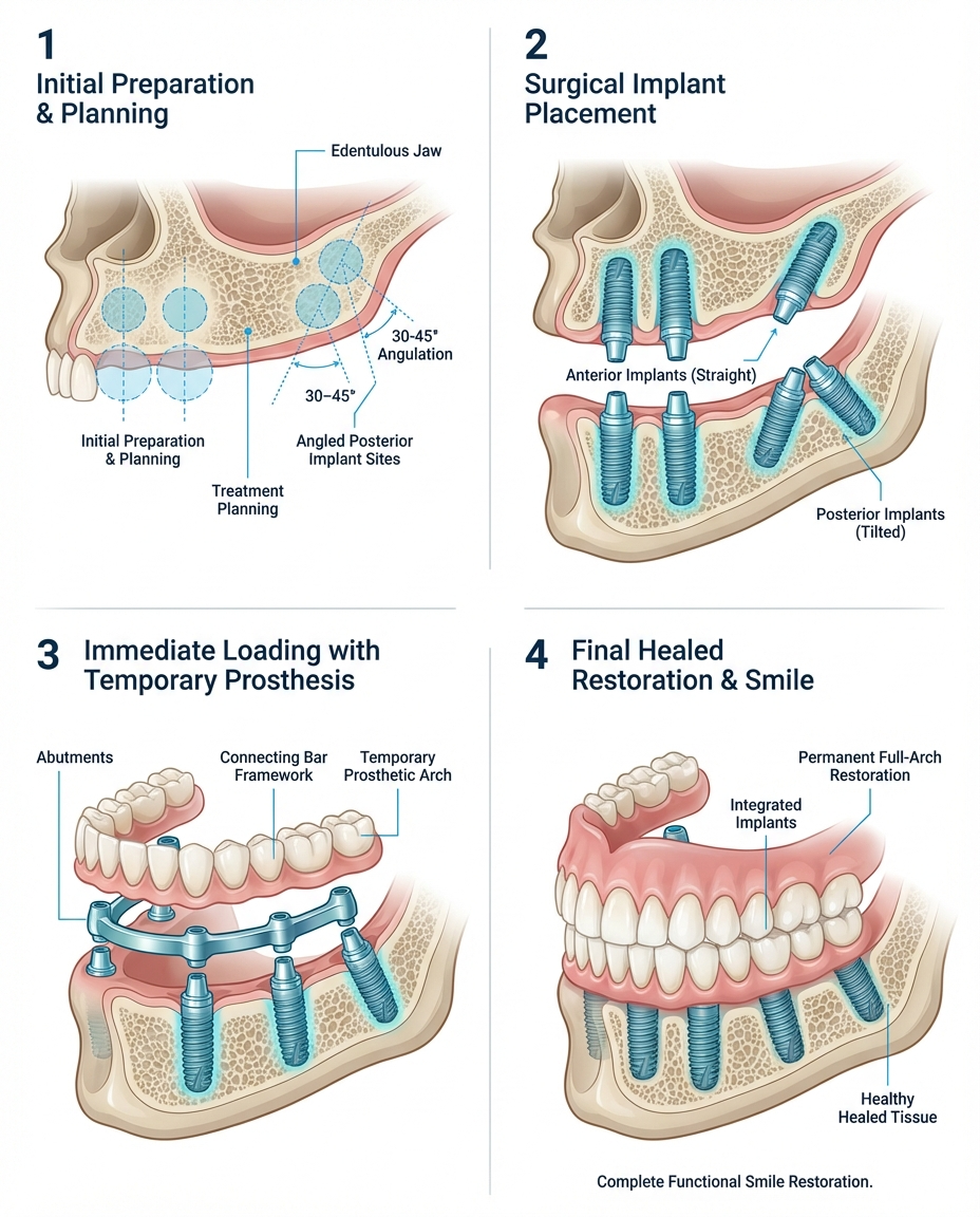 all-on-4 procedure steps and process diagram