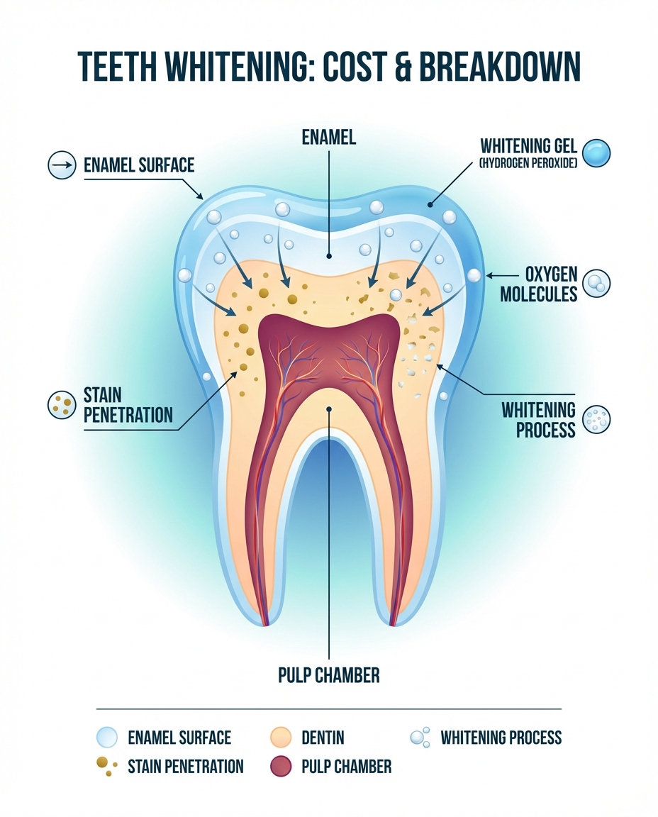Teeth whitening procedure steps and process diagram