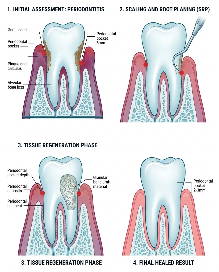 gum disease treatment procedure steps and process diagram