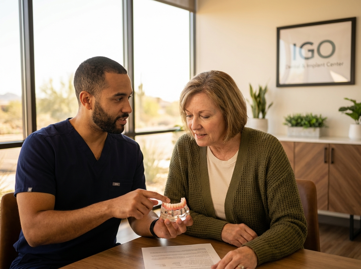 Patient enjoying life after snap-in dentures cost investment at IGO Dental