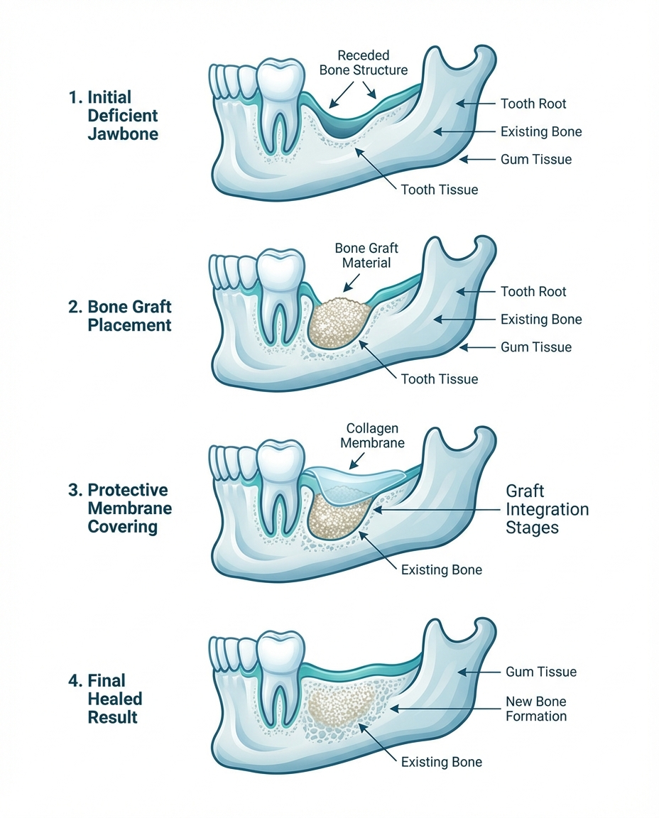 bone grafting dental procedure steps and process diagram