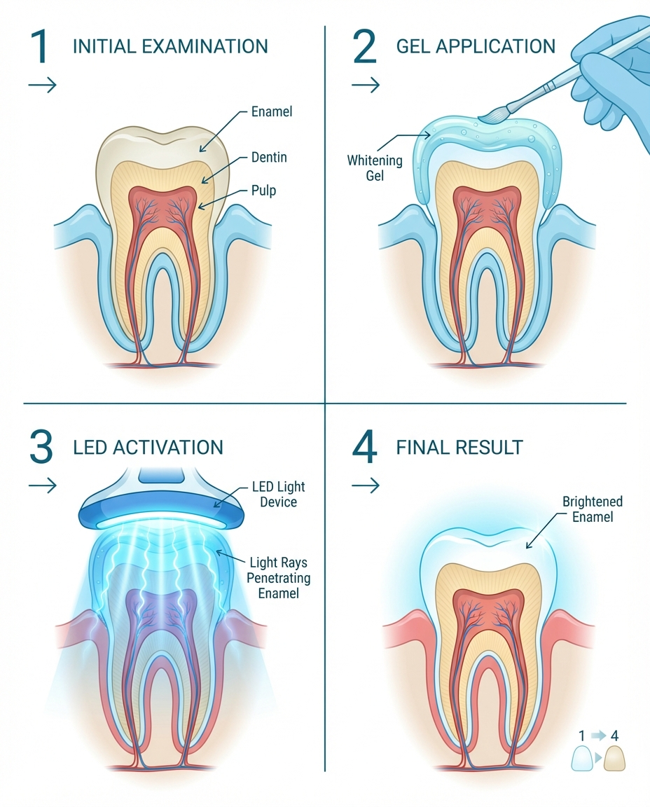 teeth whitening procedure steps and timeline diagram