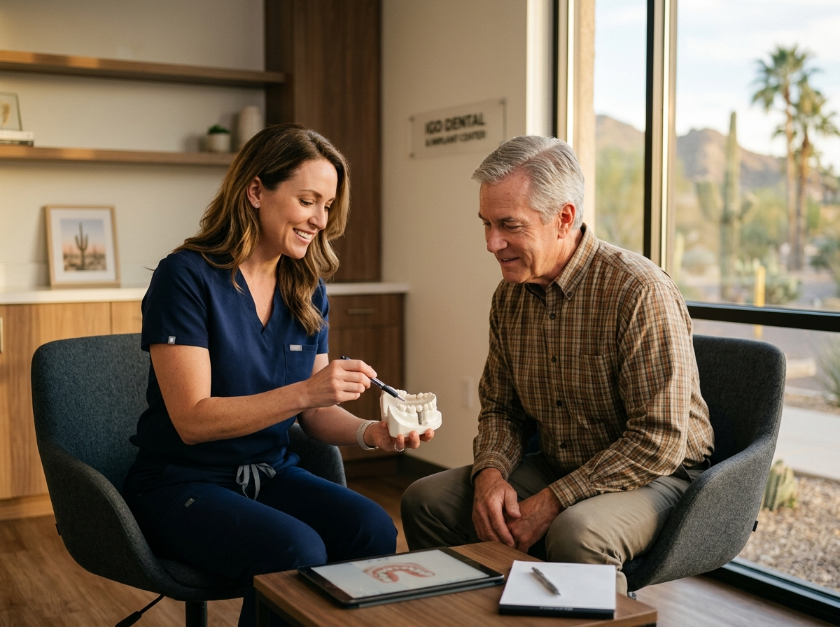 Patient enjoying life after screwless dental implants cost investment at IGO Dental
