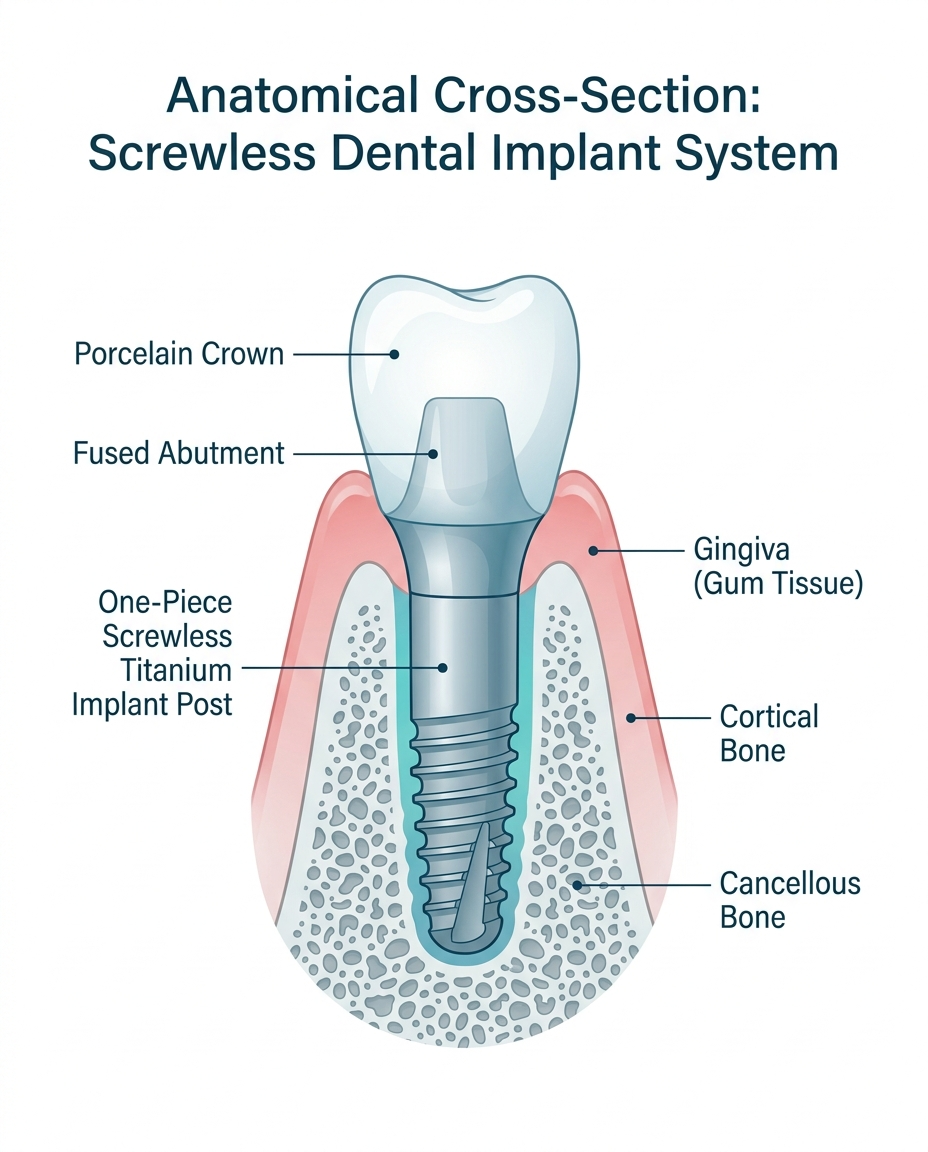 screwless dental implants cost procedure steps and timeline diagram