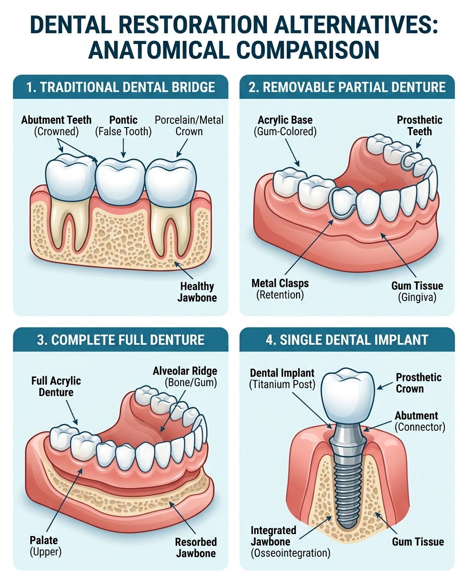alternatives to dental implants procedure steps and process diagram