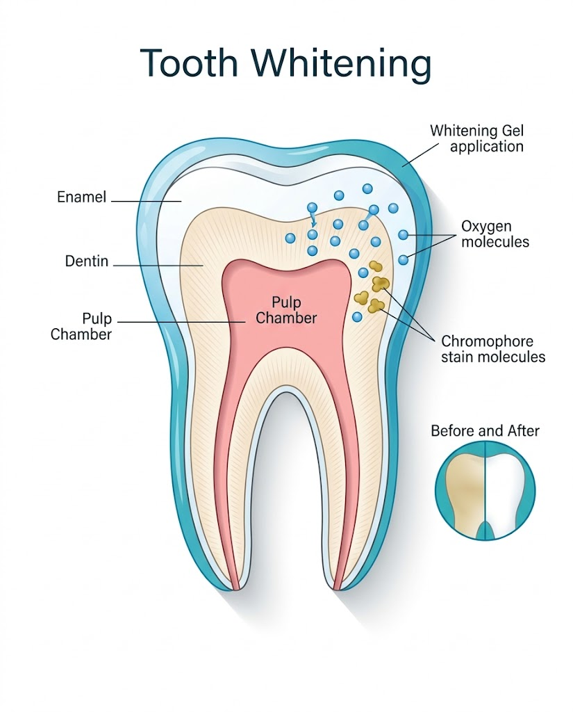 teeth whitening procedure steps and process diagram