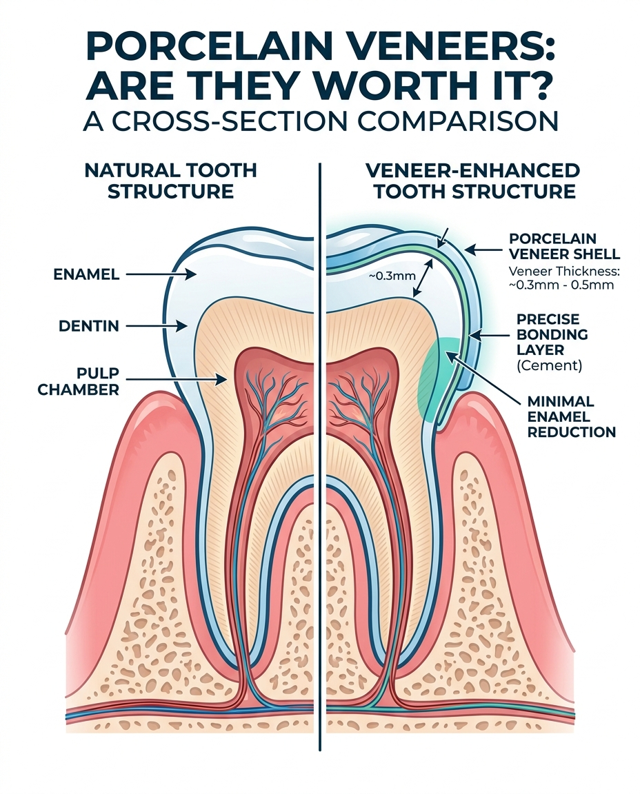tooth veneers procedure steps and process diagram